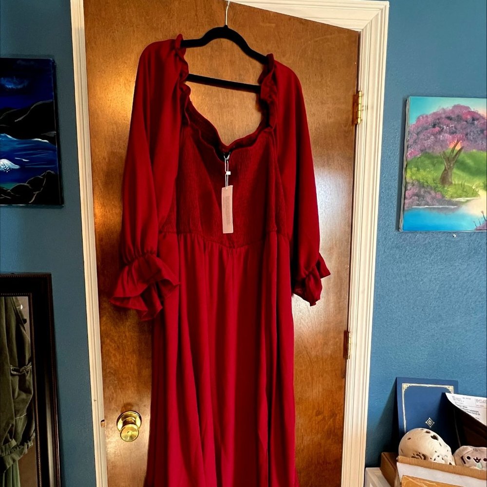 Eloquii Lantern Sleeve Smocked Bodice Maxi Dress 28W